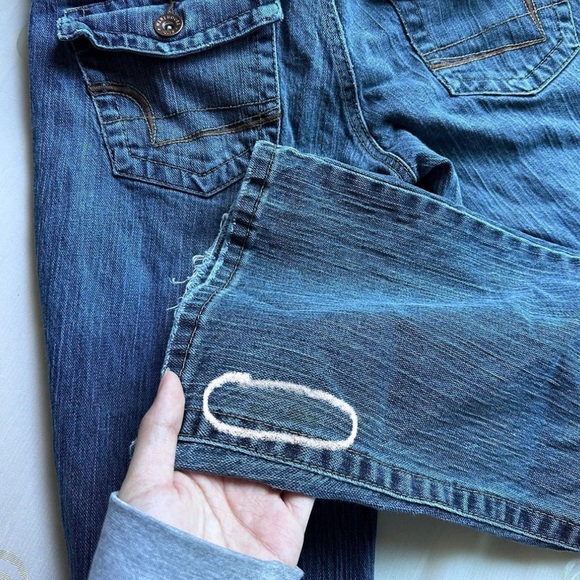 Vintage cargo pocket warehouse one low rise flare bootcut dark wash jeans - Picture 3 of 5